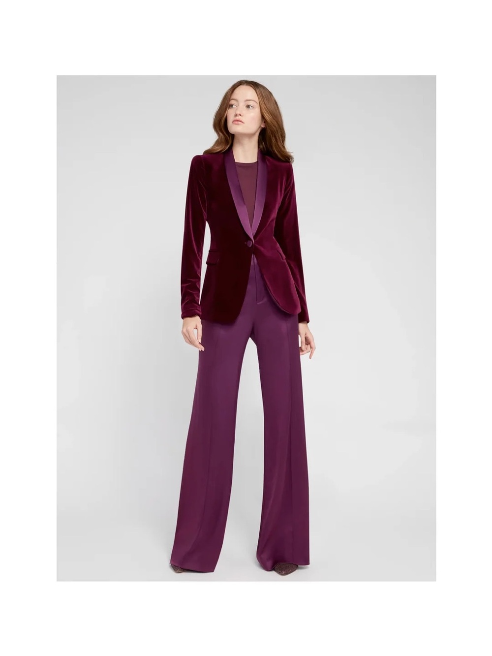 Alice + Olivia Velvet Blazer in Deep Plum